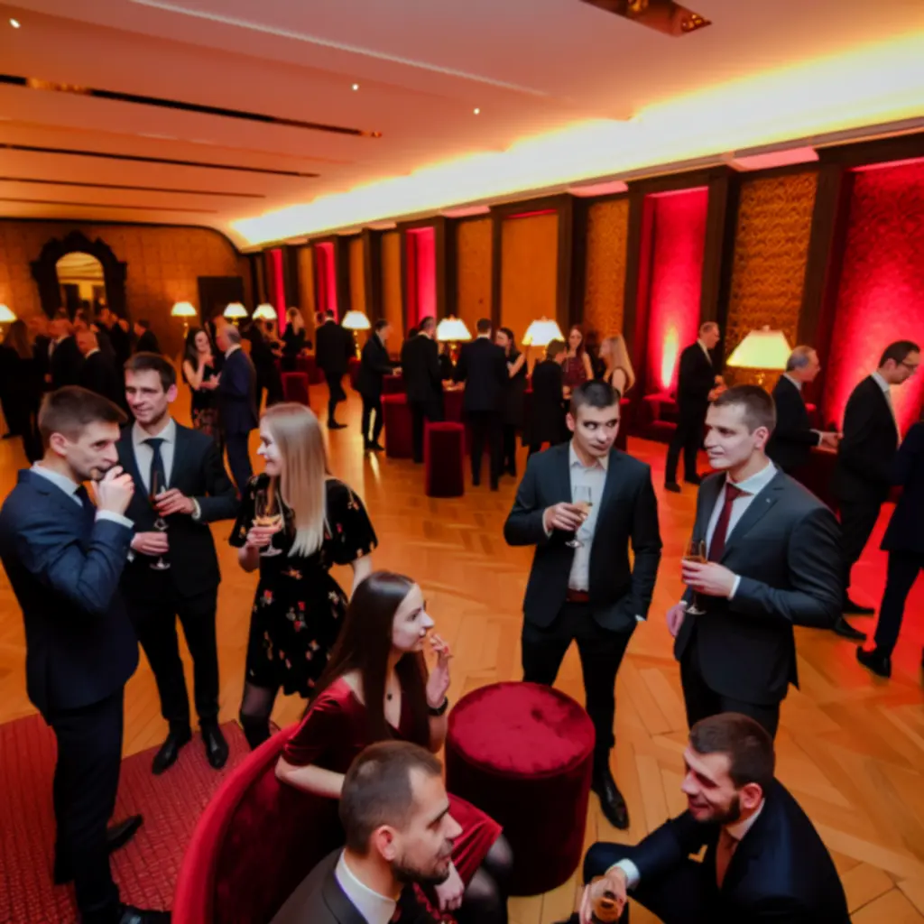 Vállalati esti esemény elegáns, társasági hangulattal