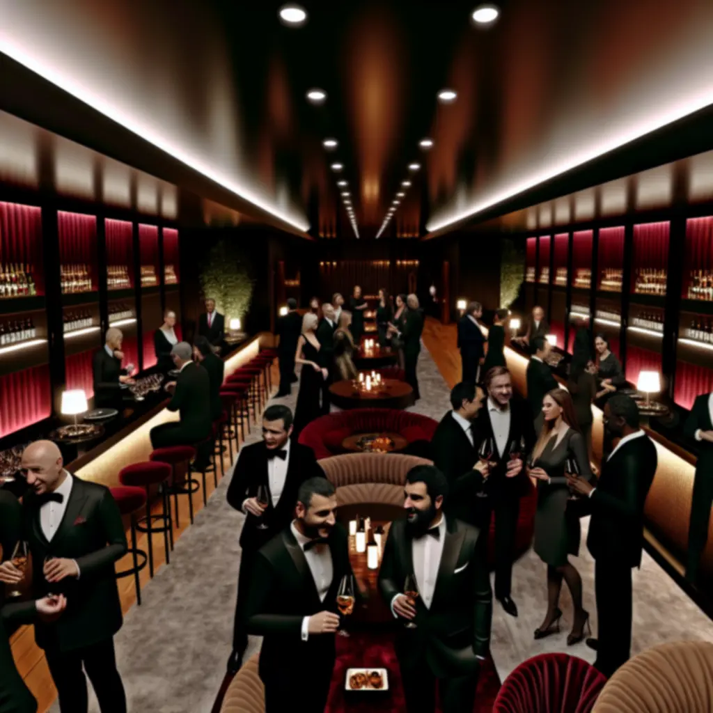 Elegáns, fényekkel megvilágított társasági rendezvény Crowd Flow Agency szervezésében.