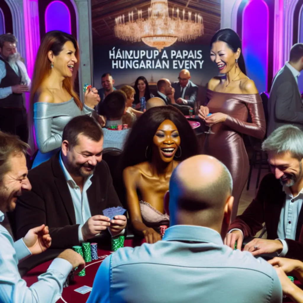 Vendégek szórakoznak egy dinamikus, játékos hangulatú eseményen Magyarországon.